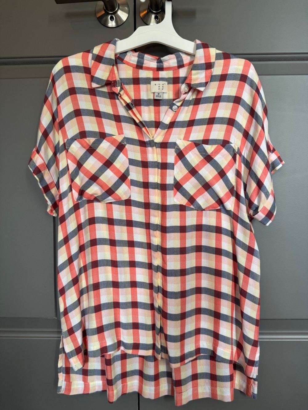 a new day Red, Navy & Ivory Plaid Button-Front Short Sleeve Shirt